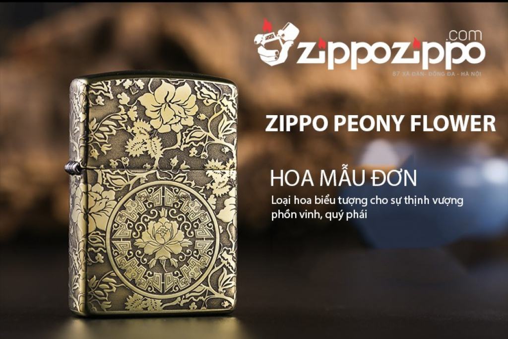 Zippo Chính Hãng Đồng Khắc Vòm Hoa Mẫu Đơn Xung Quanh